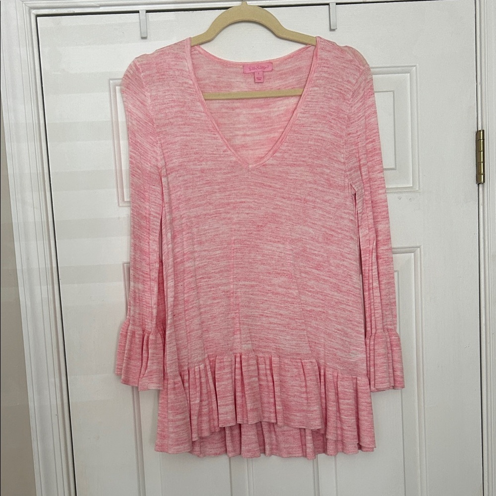 Lilly Pulitzer Pink V-Neck Ruffle Hem Top